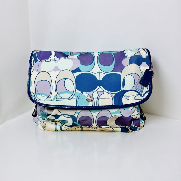 Coach Handbags - EUC Coach Kyra Daisy Scarf Signature Nylon Crossbody Messenger Blue Purple/COA